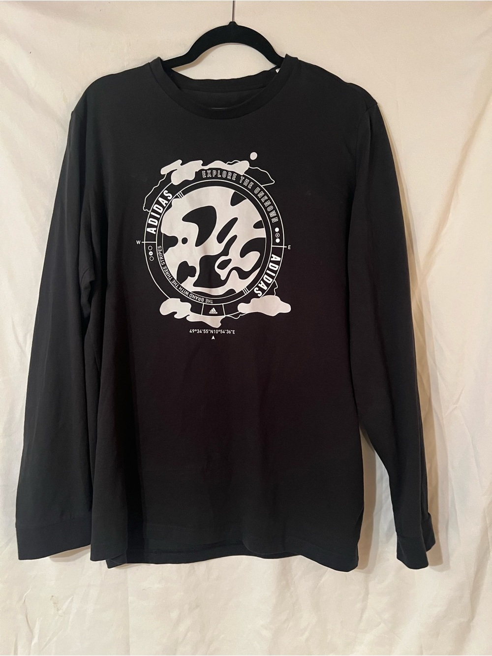 adidas Black Long-Sleeve Tee with White Graphic Globe